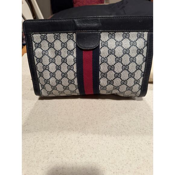 Vintage Gucci Parfums GG monogram clutch bag with a navy and red stripe - Picture 5 of 10